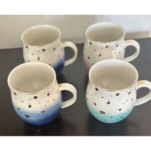 Pinky Up Brynn Ceramic Mug Set of 4 Multicolor Gold Dots Spots Coffee Tea Cup